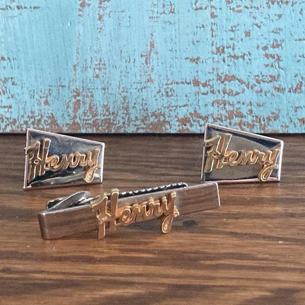 Vintage Cufflink And Tie Clip Set HenryTwo Tone Fathers Day Gift